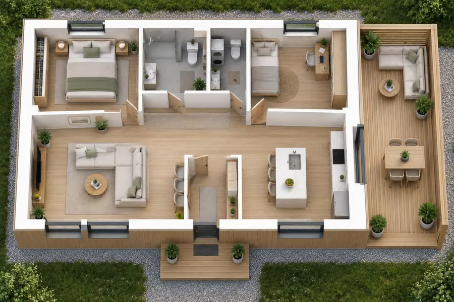 Планировка с мебелью Family 60 м²