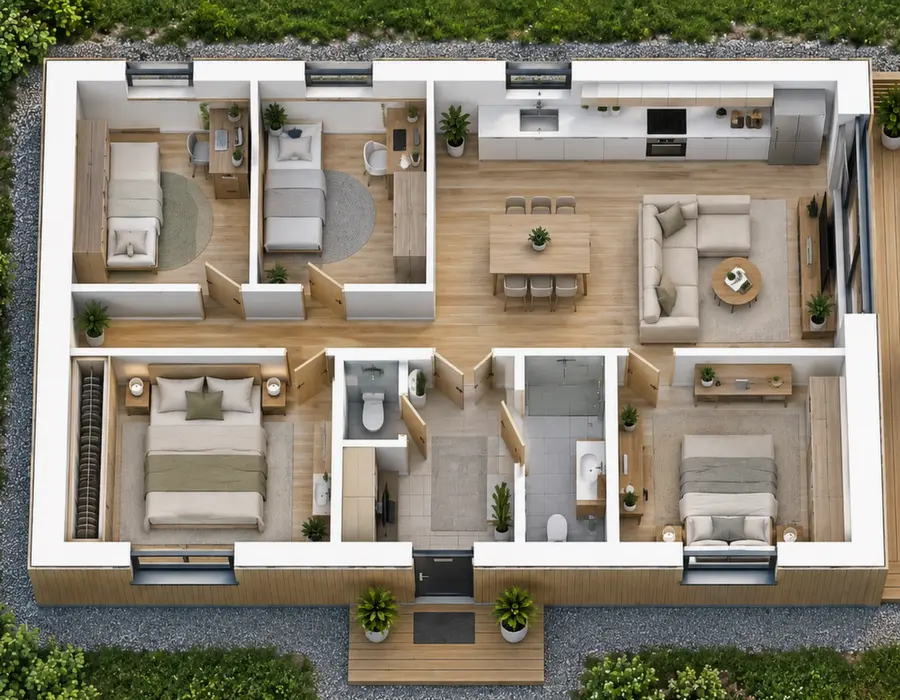 Планировка с мебелью Family 80 м²