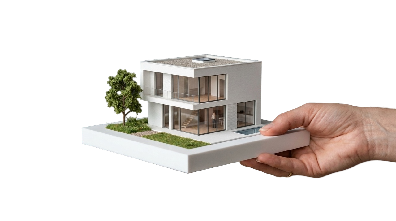 3D модель дома в руке — строительство под ключ